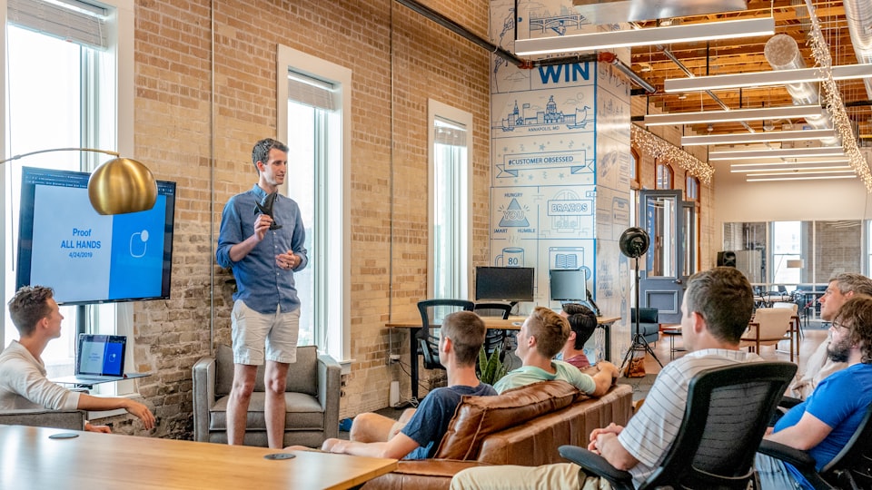 Startup founder presenting an MVP product demo to investors